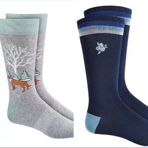 Bar III Men's Gray Forest Fox Socks - Navy Blue 2 pairs Sz 7-12 - NWT